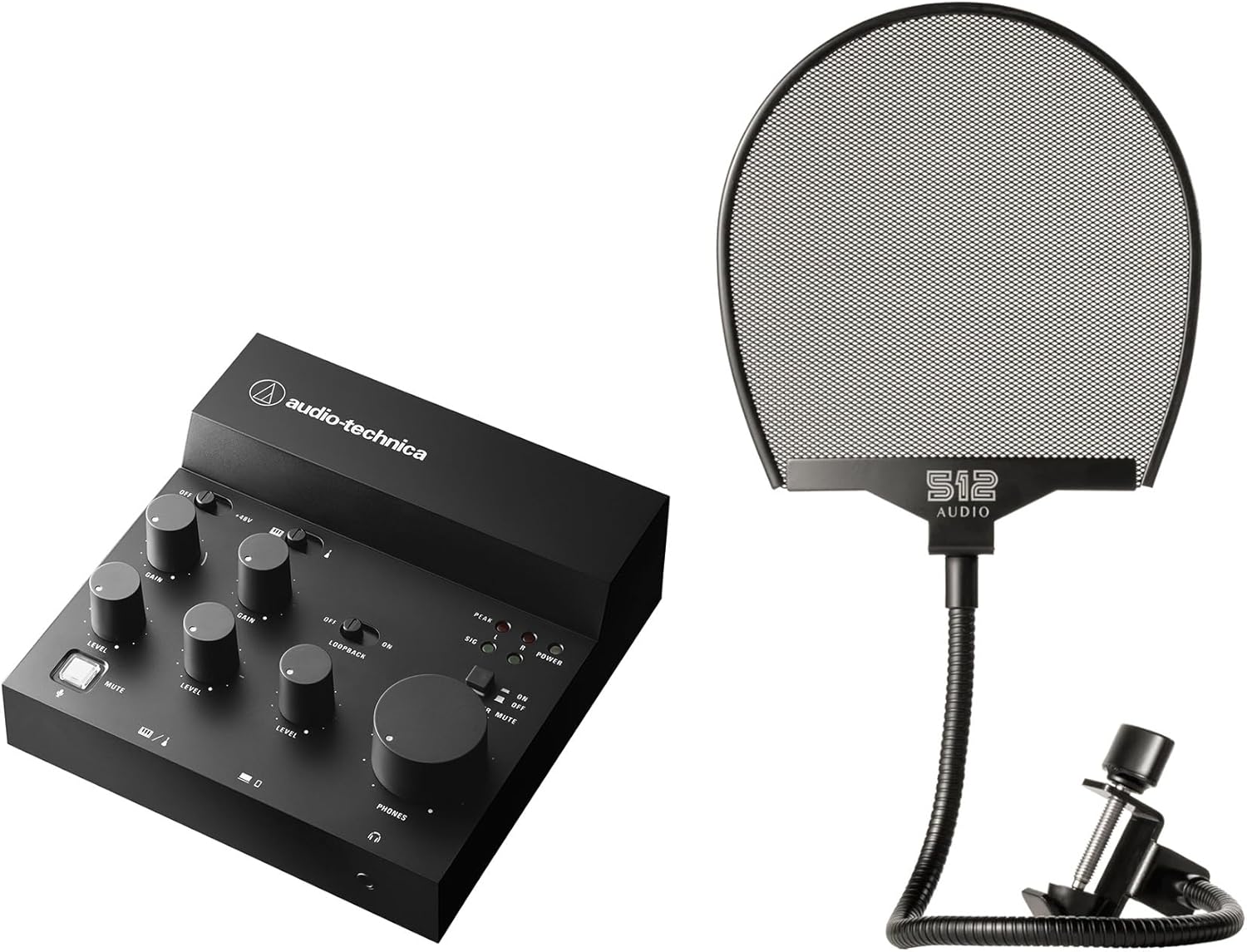 Audiosavings Bundle: AT-UMX3 USB Audio Mixer - Plug-and-Play, Live Streaming Ready Bundle with 512-POP Professional Metal Pop Filter w Gooseneck Clamp (2 Items)