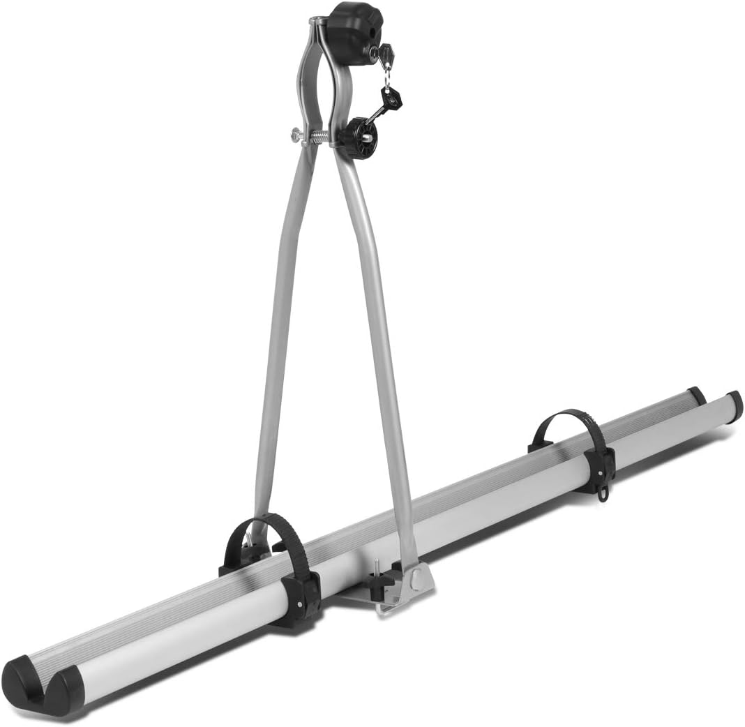 DNA MOTORING XY-6011-GY Universal Lightweight Aluminum Car Roof Top Front Hoop Bicycle Mount Rack w/Key & Lock
