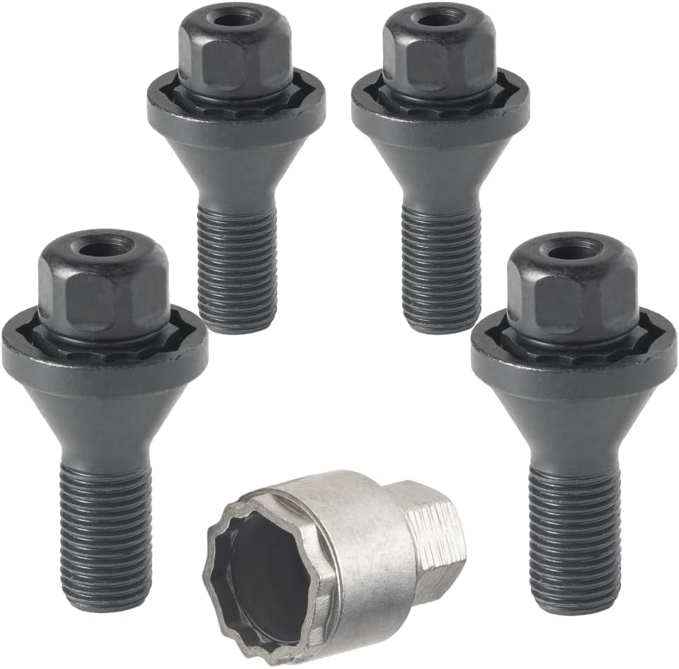 Farad GalaxyLock C10/M Black Lug Bolt Wheel-Locks Kit Suitable for Alfa Romeo Stelvio (M14 X 1.5 Thread Size) - Set of 4 Lug Bolts + 1 Key