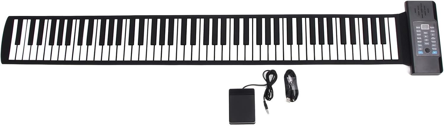 88 Keys Hand Roll Piano, Support MIDI Function, 128 Tones Rhythms, LED Display, for Kids Beginners Gift, Built in Speakers, MP3, Mic, Headphones, Foldable, Rechargeable USB