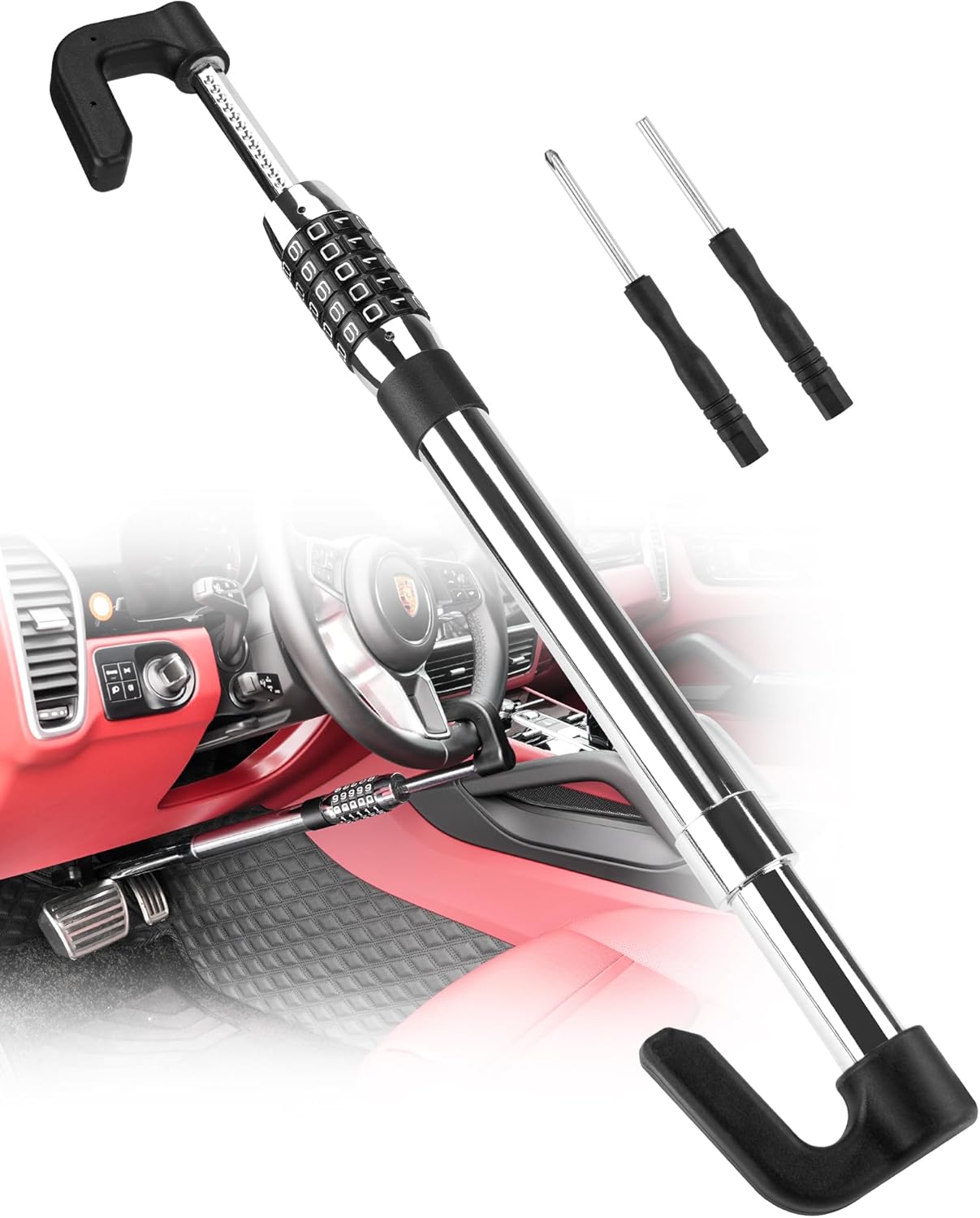 Tevlaphee Universal Steering Wheel Brake Lock Anti-Theft Retractable Extended Car Lock Clutch Pedal Lock for Car