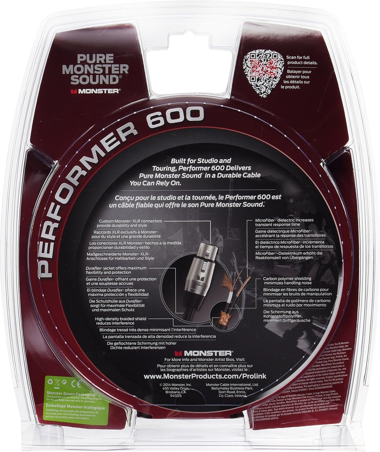 Monster Performer 600 Microphone Cable (20 feet / 6 Meters) - Gold Contact XLRs