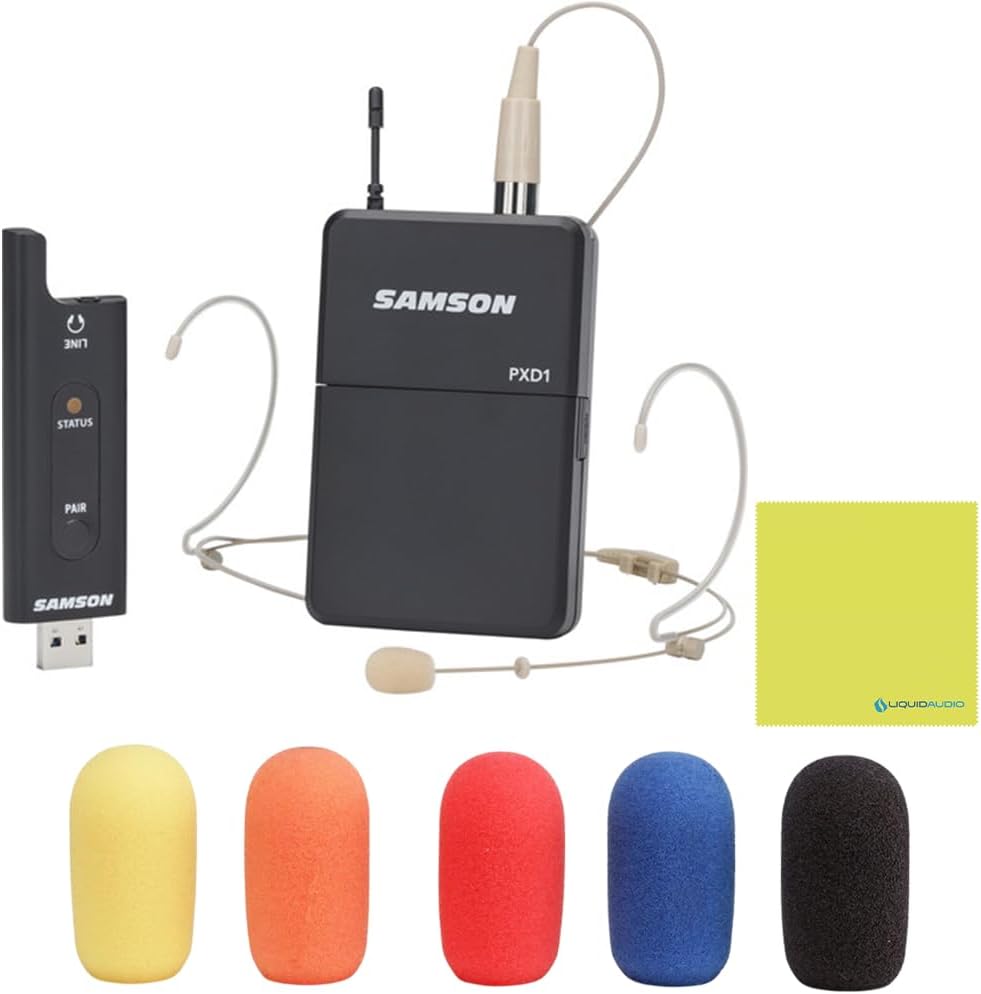 Samson XPD2 Headset USB Digital Wireless System Bundle w/Samson WS5E Qe/Qv Headset Microphone Multi-Color Windscreen 5-Pack Polishing Cloth