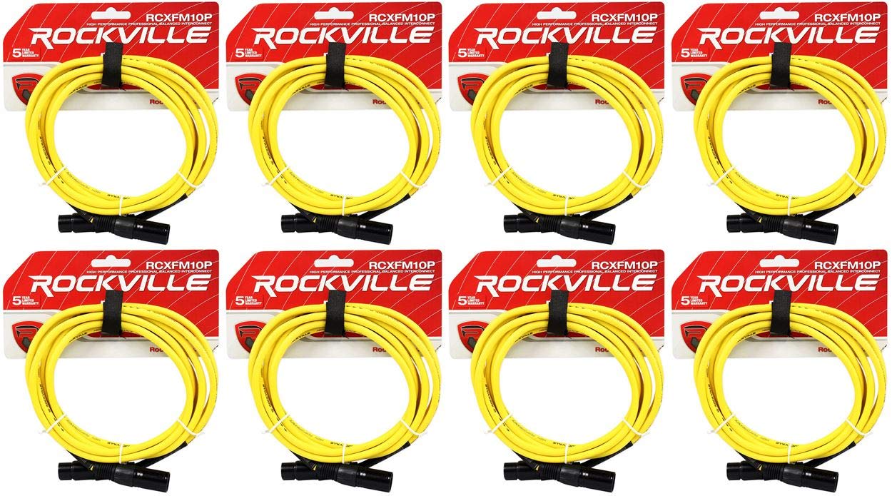 Rockville (8 RCXFM10P-Y Yellow 10' Female to Male REAN XLR Mic/Speaker Cable