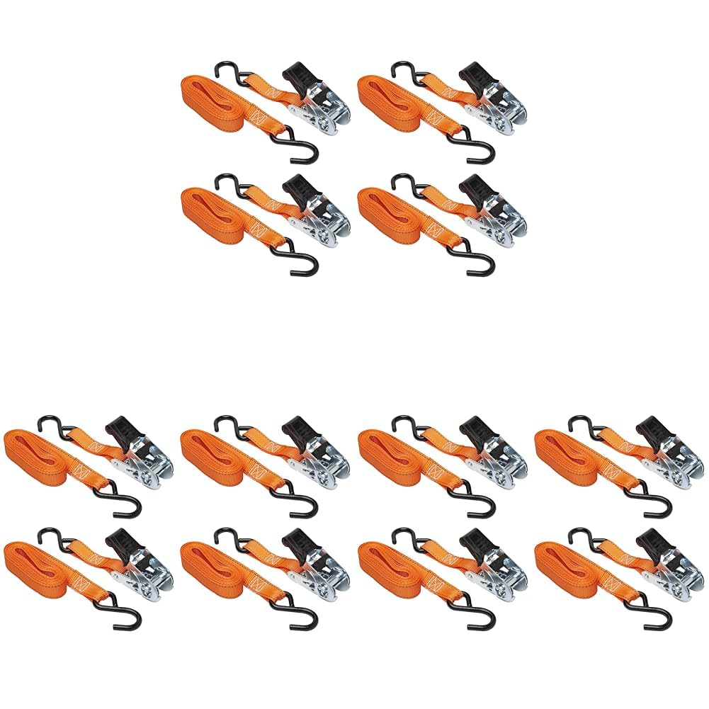 Keeper - 1” x 14' High Tension Ratchet Tie-Down with S Hooks, 12 Pack - 400 lbs. Working Load Limit