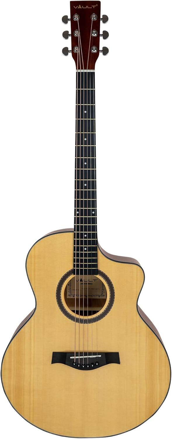 Vault EA-40 Full-Size Solid Spruce Top Cutaway Acoustic Guitar - Mahogany Bundle with Gig Bag, Tuner, Picks, Strap, and Polishing Cloth