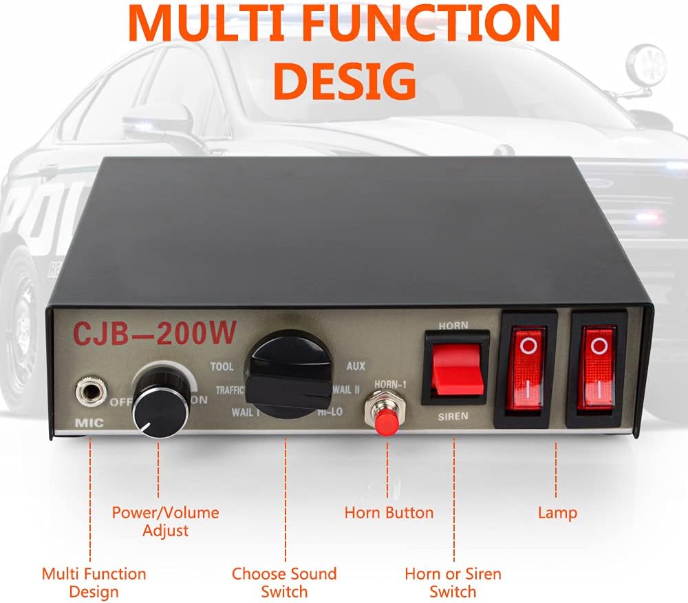 Car Siren Speaker Safego Police Siren Speaker Car Pa System, Dc12v 200w 9 Tones Wired Handheld Microphone Loudspeaker Emergency Siren Electronic