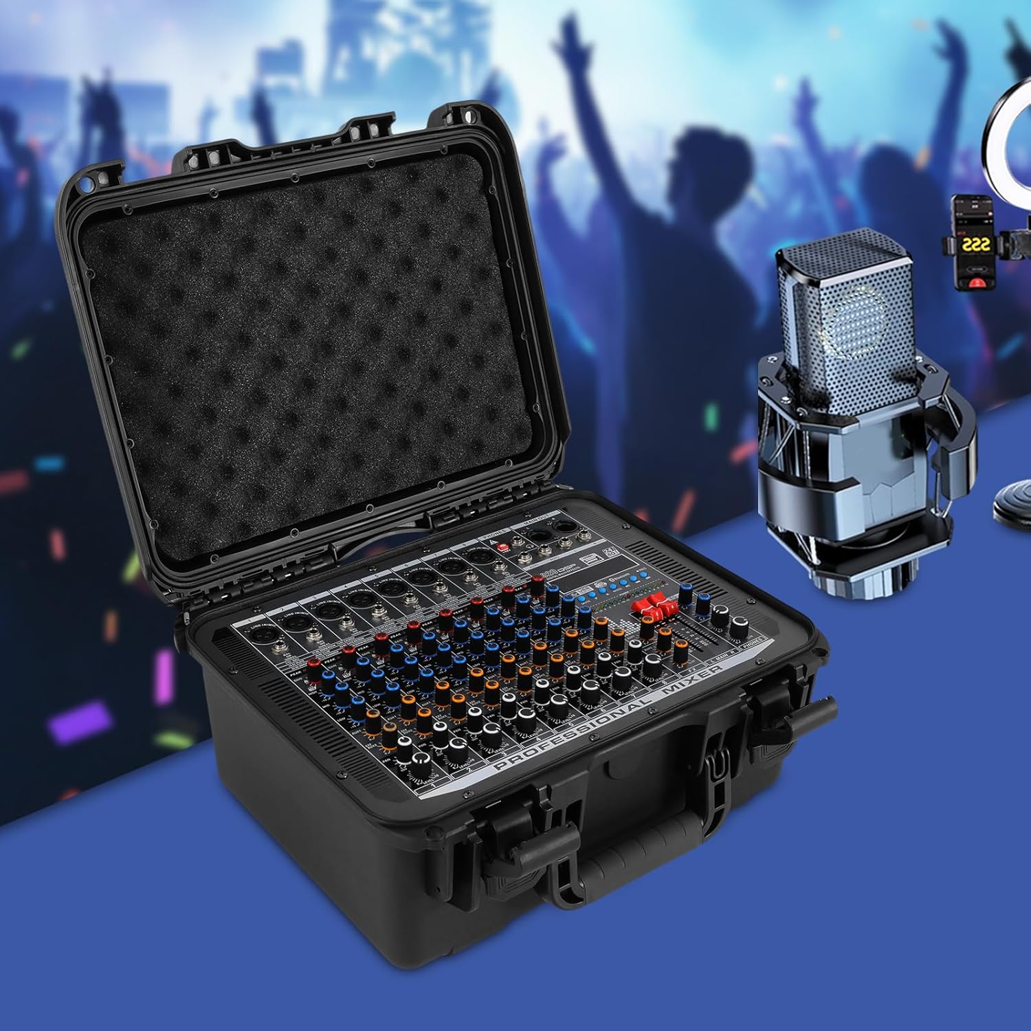 8 Channel Mixing Console Audio Mixer with Power Amplifier,350W*2 High Power 320 DSP Effects Studio Mixer with 48V Phantom Power Audio Set