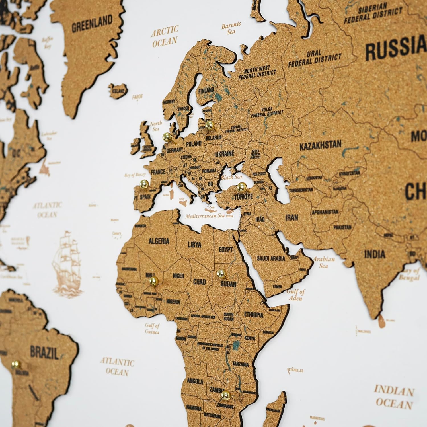 Colorfull Worlds Unframed White Cork World Map Wall Art – 35 x 23 inches – 1-Piece Design – Travel Pin Board – Modern Office & Home Decor