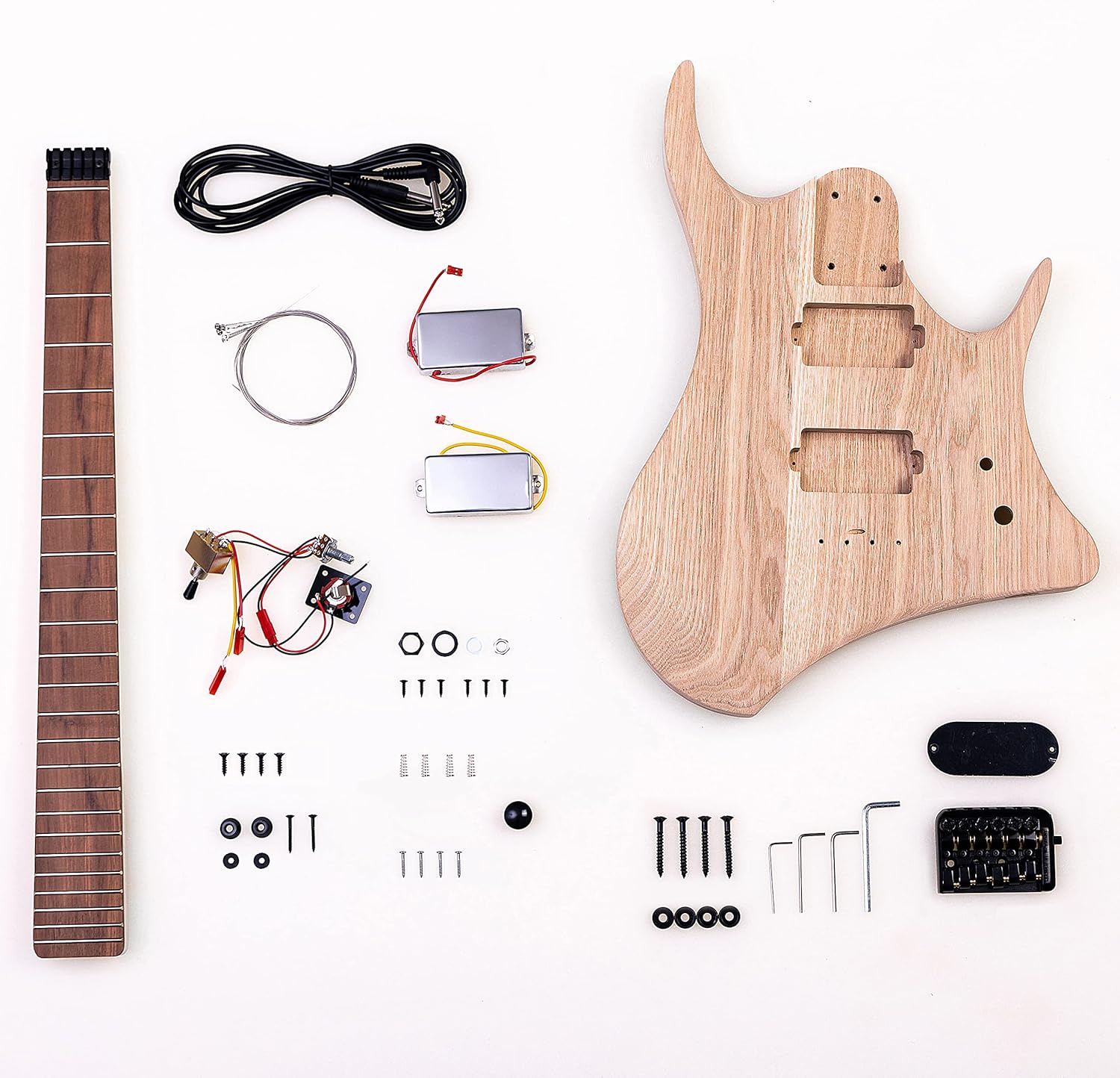 DIY Headless Electric Guitar kits, Elm Body, H-H Pickup Configuration, Natural