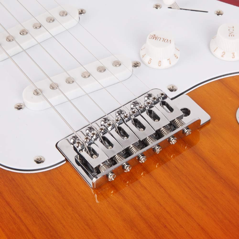 Electric Guitar 39‘’ Full Size Beginner Electric Guitar Kit Right Handed Rosewood Fingerboard Guitar with Accessories Pack for Starter Sunset Red