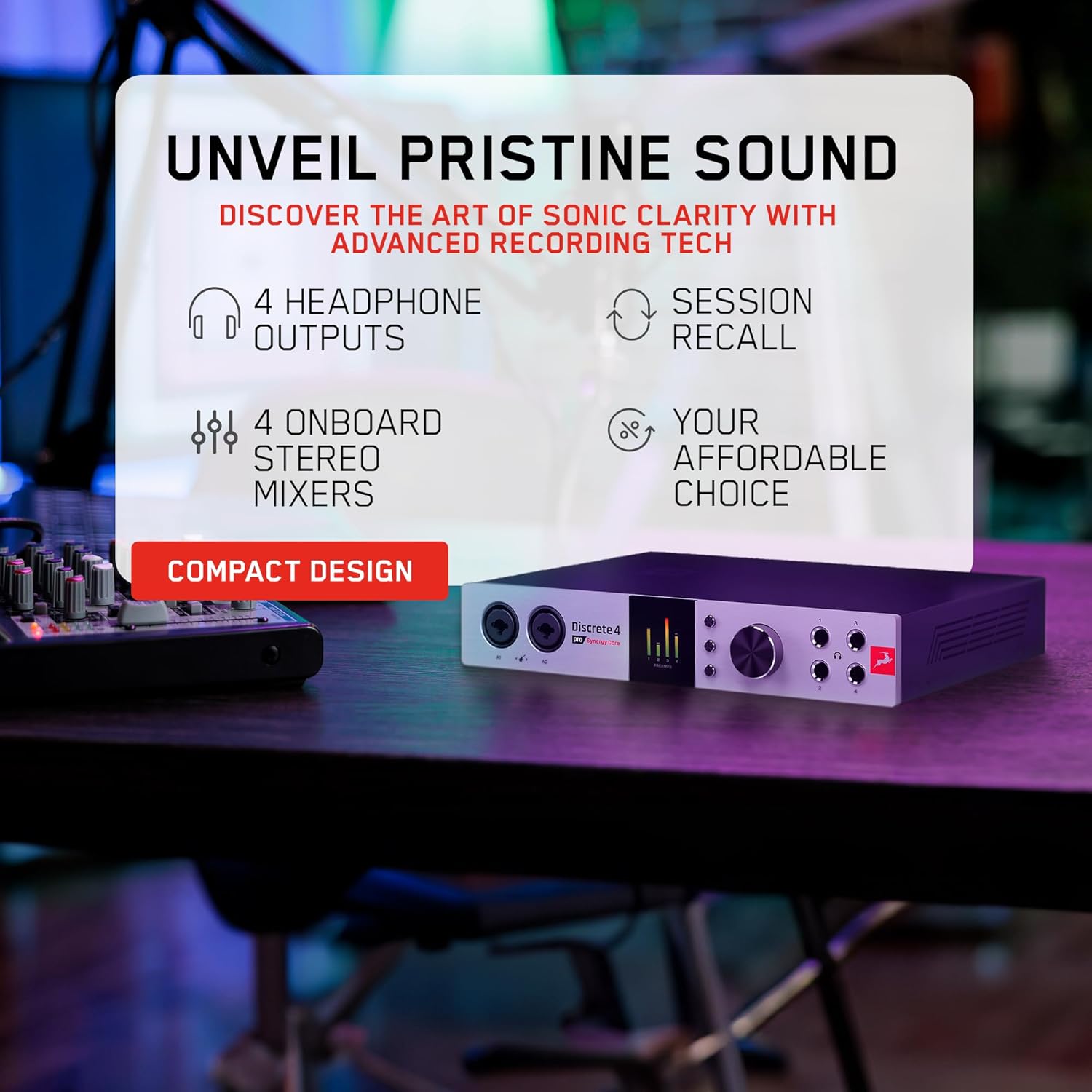 Antelope Audio Discrete 4 Pro Synergy Core Desktop 14x20 Audio Interface - Thunderbolt 3 & USB 2.0 4 Channel Microphone Preamp Recording, Streaming Studio Audio Interface w/Onboard Real-Time Effects