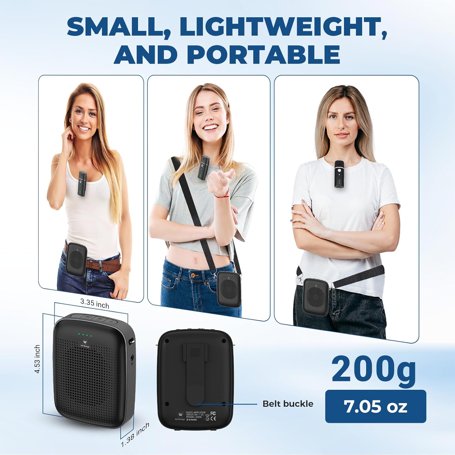 Voice Amplifier with Wireless Lapel Microphone - Personal Megaphone for Teachers, 15W Portable Mini Bluetooth PA System and Clip-on Lavalier Mic for Classroom, Speech, Yoga, Tour Guide - A006