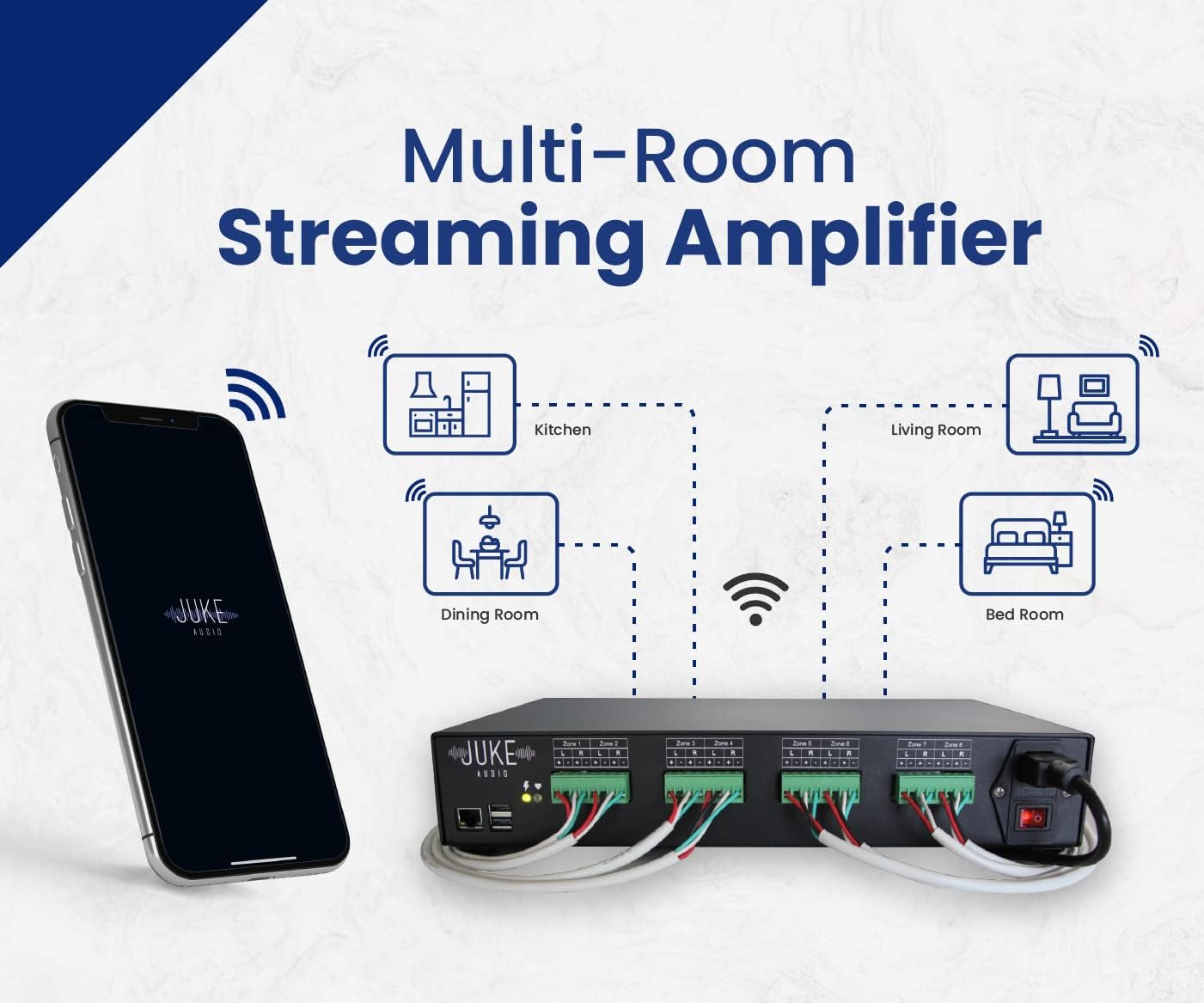 JUKE AUDIO | 6 Zone Amplifier with 12 Ceiling Speakers | Multi-Room Audio Package