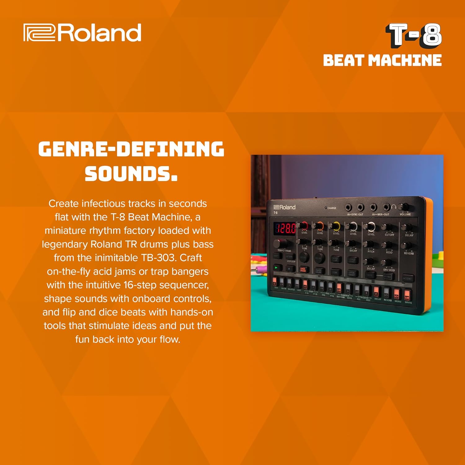 Roland AIRA Compact T-8 BEAT MACHINE | Ultra-Portable Rhythm and Bass Machine with Genuine Roland Sounds | TR-REC Drum Sequencer | Six Rhythm Tracks | Built-in Effects | USB and MIDI Connectivity