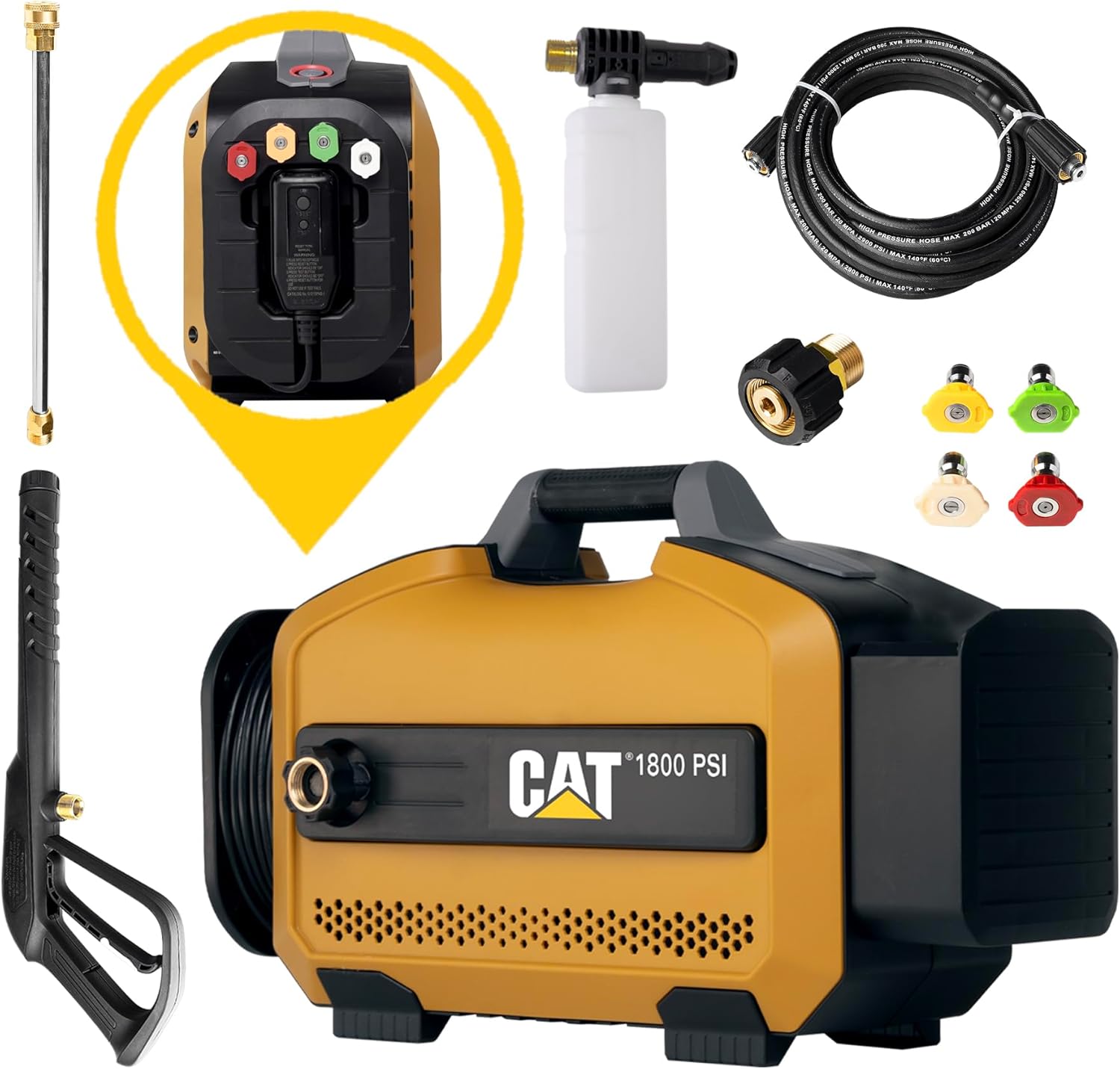 CAT Electric Pressure Washer - 1800 PSI 2.0 GPM with high Pressure Hose, Quick Release Gun, Nozzle Lance, Water Pressure Washers Foam Cannon, Power Wash Your Home Patio, Fence, Driveway & RV