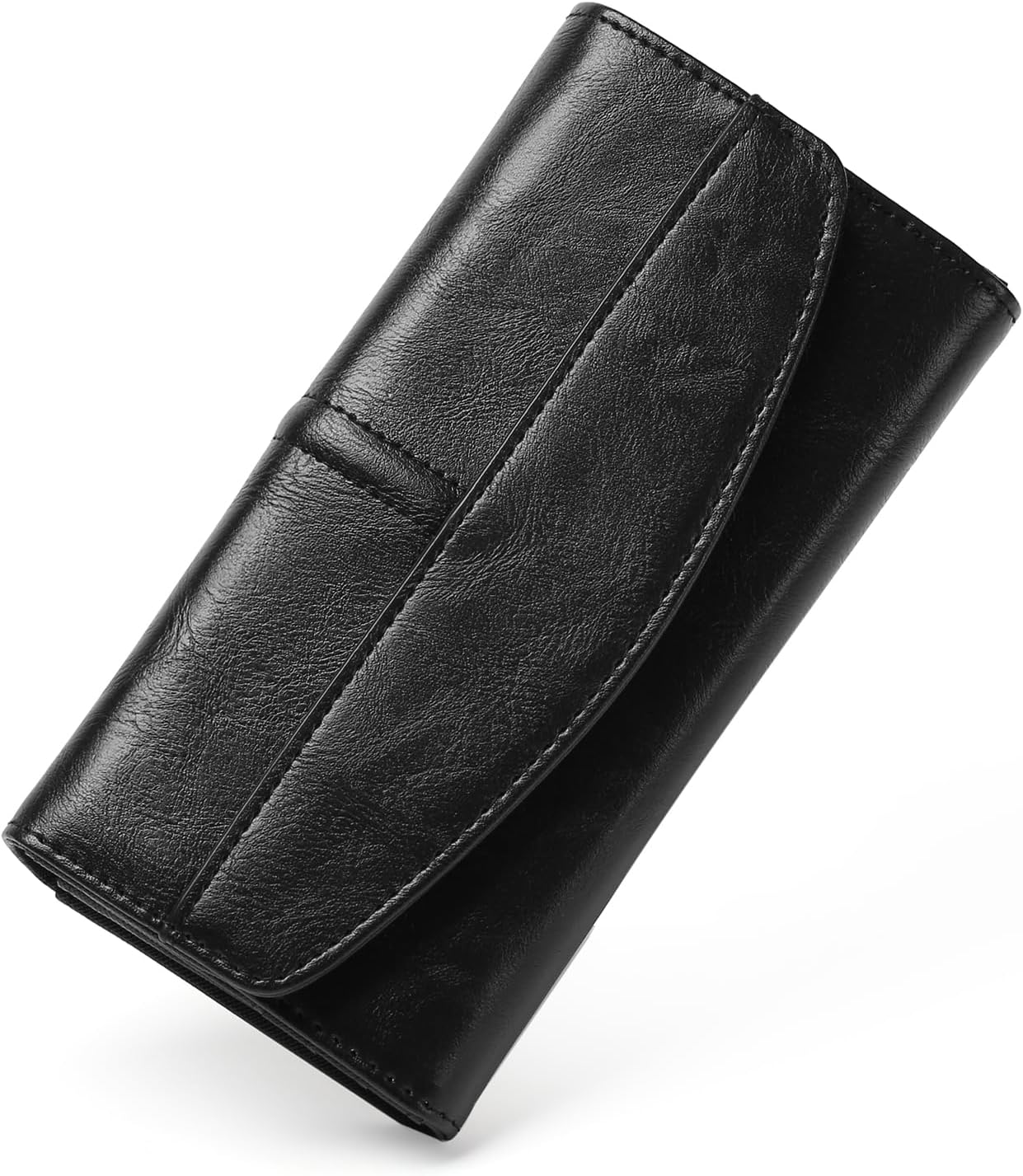 Large Capacity Genuine Leather Wallet for Women RFID Blocking Clutch with Zipper Pocket (Black)