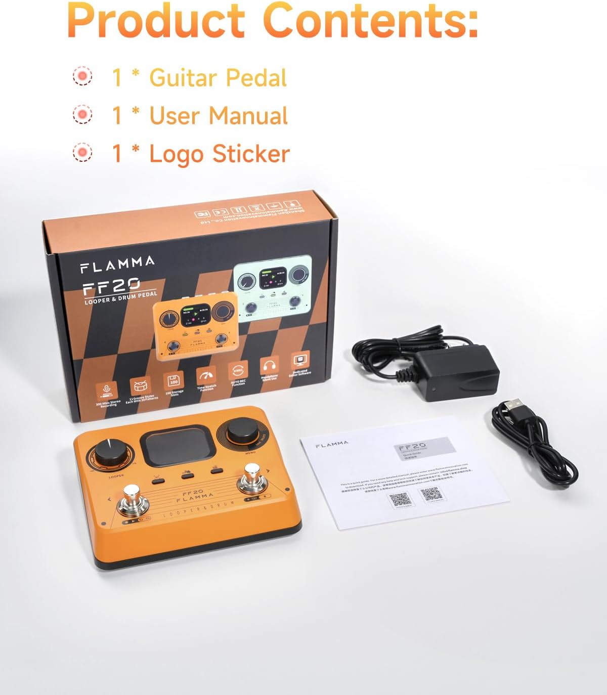 FLAMMA FF20 Drum Looper Pedal with Metal Footswitch Topper 10Pcs