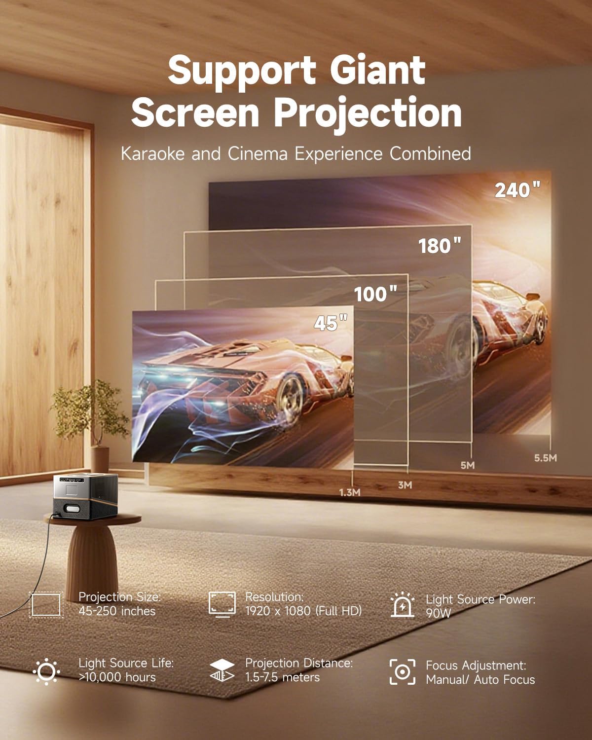 Moukey MTV30 All-in-One Karaoke Machine Projector, with Dual 4-inch Woofers, 40W RMS 120W Peak Power, Powerful Sound, Passive Radiator, Smooth System, Supports 45-250