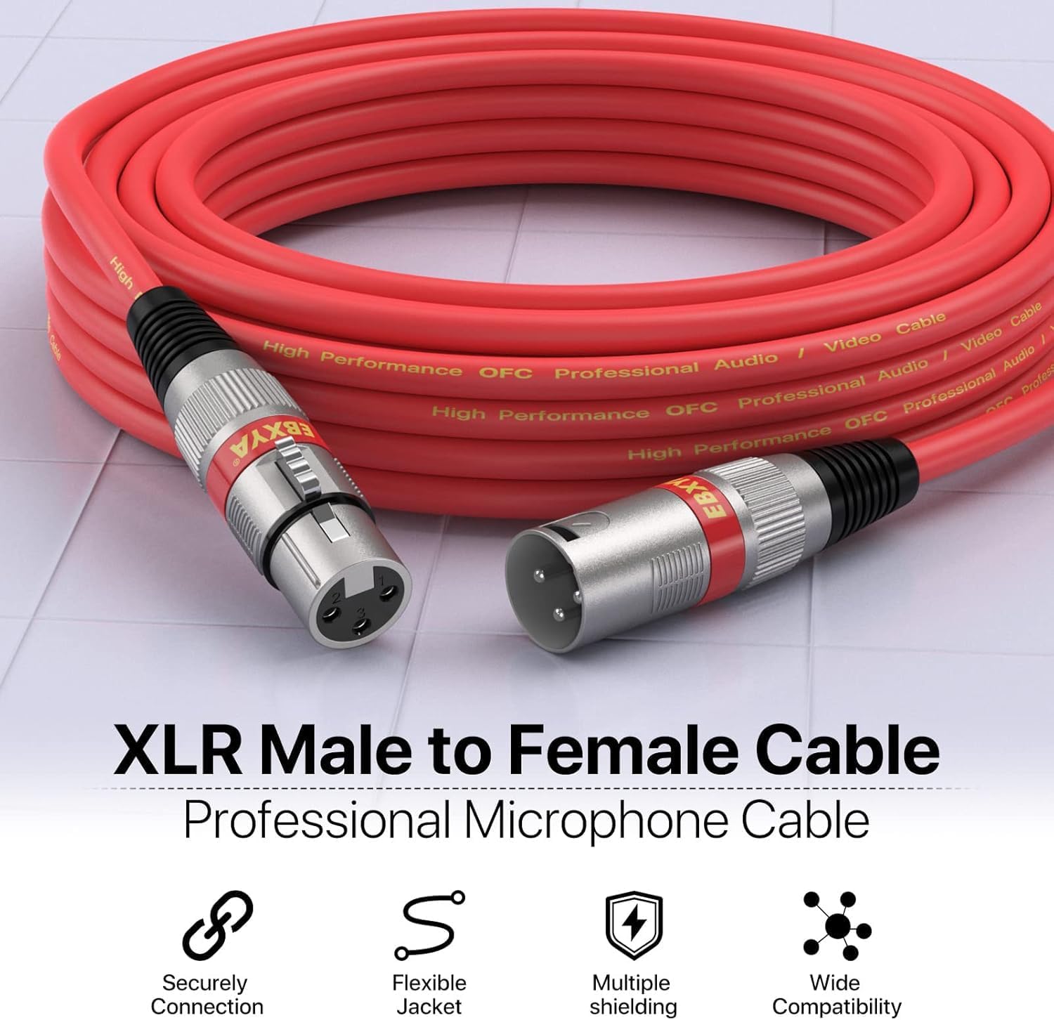EBXYA XLR Cable 50 Feet - DMX Cable with 3 Pins Balanced Shielded XLR Male to Female Mic Cable Cords (4 Colors)