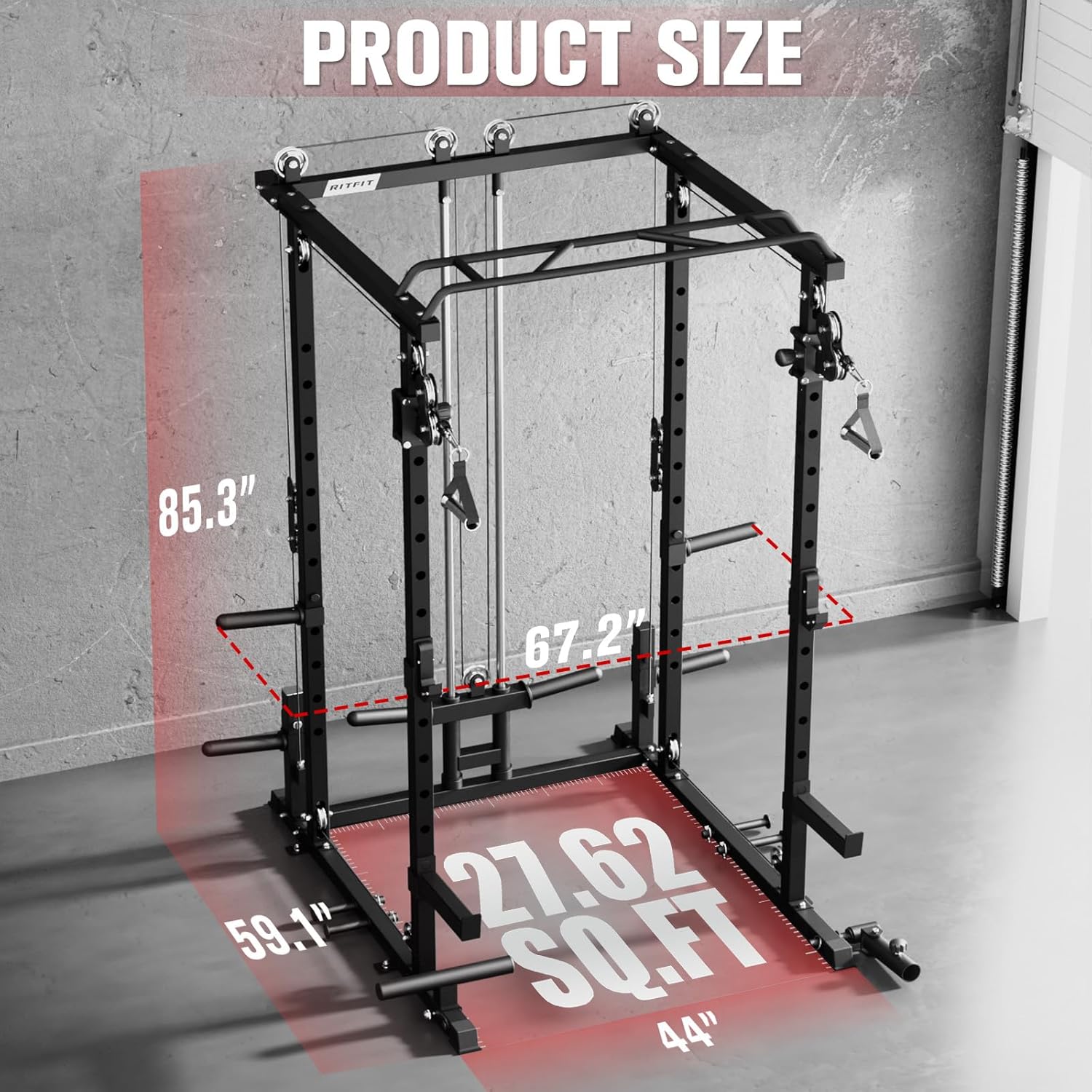 RitFit Multi-Function Squat Rack Power Cage PPC-P3 with Cable Crossover System, 1200LBS Capacity Power Rack and Packages with Optional Weight Bench, Barbell Weight Set, for Garage Workout & Home Gym