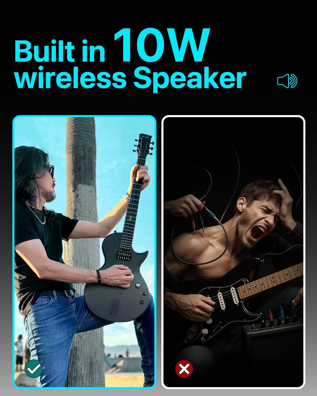 Enya Electric Guitar Nova Go Sonic Smart Electric Carbon Fiber Guitarra with 10W Wireless Speaker, Onboard Presets, All-in-One Portable Rig for Street Performers & Home Studios, Black