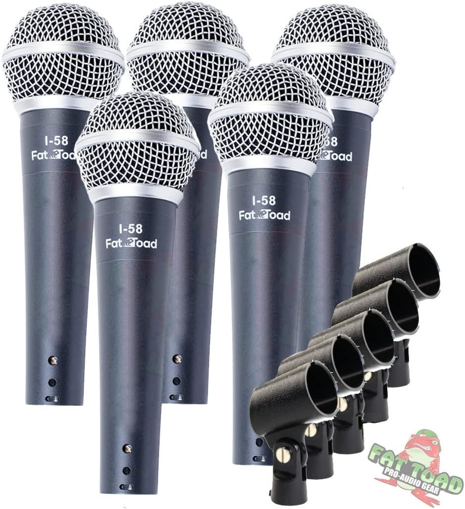Fat Toad Vocal Microphones (Live ResponsePRO Edition) 5-Pack – Cardioid Dynamic Handheld Mics with Clips for Studio Recording, DJ Karaoke