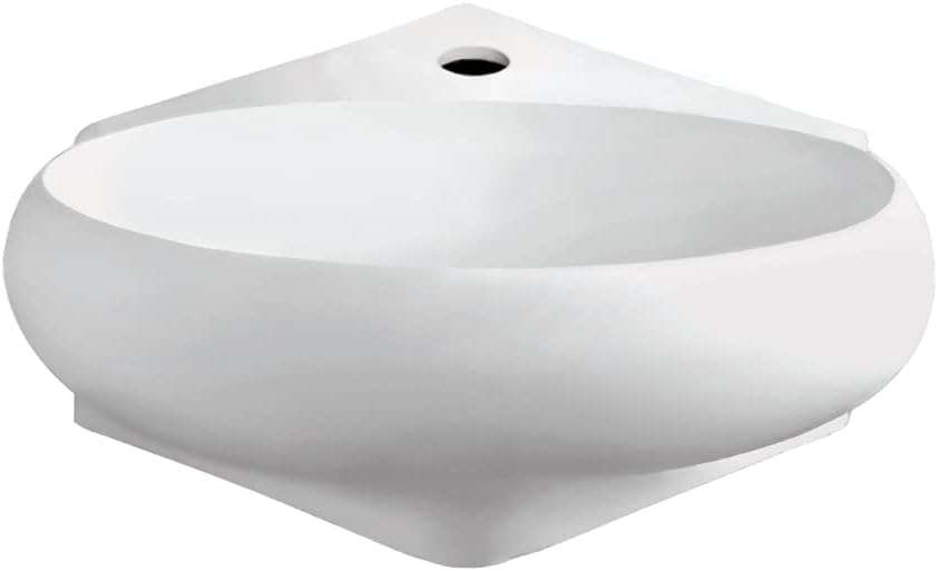 Whitehaus WHKN1137 WHKN1137Isabella Oval Corner Wall Mount Basin with Center Drain, White
