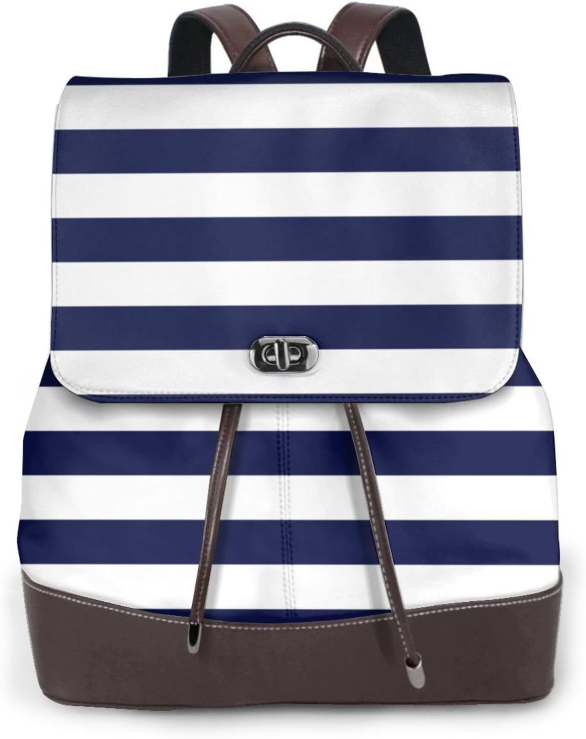 Navy Blue And White Stripes for Womens Backpack Purse Microfiber PU Anti-theft Large Fashion Designer Travel Bag Ladies Shoulder Bags