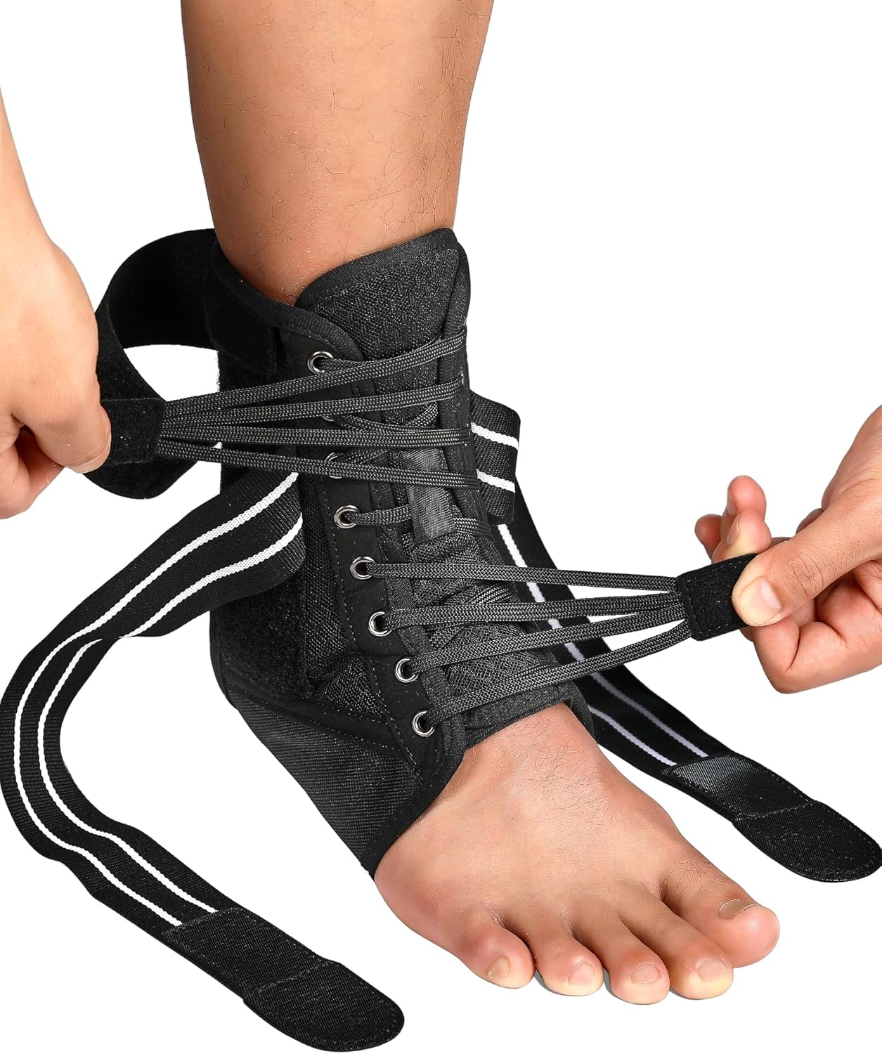 Quick Lace Up Ankle Brace for Women Men with Removable Side Splints, Adjustable Ankle Support for Sprained Ankle Injury Recovery, Ankle Stabilizer for Basketball Volleyball Tennis, 1 Unit ( )