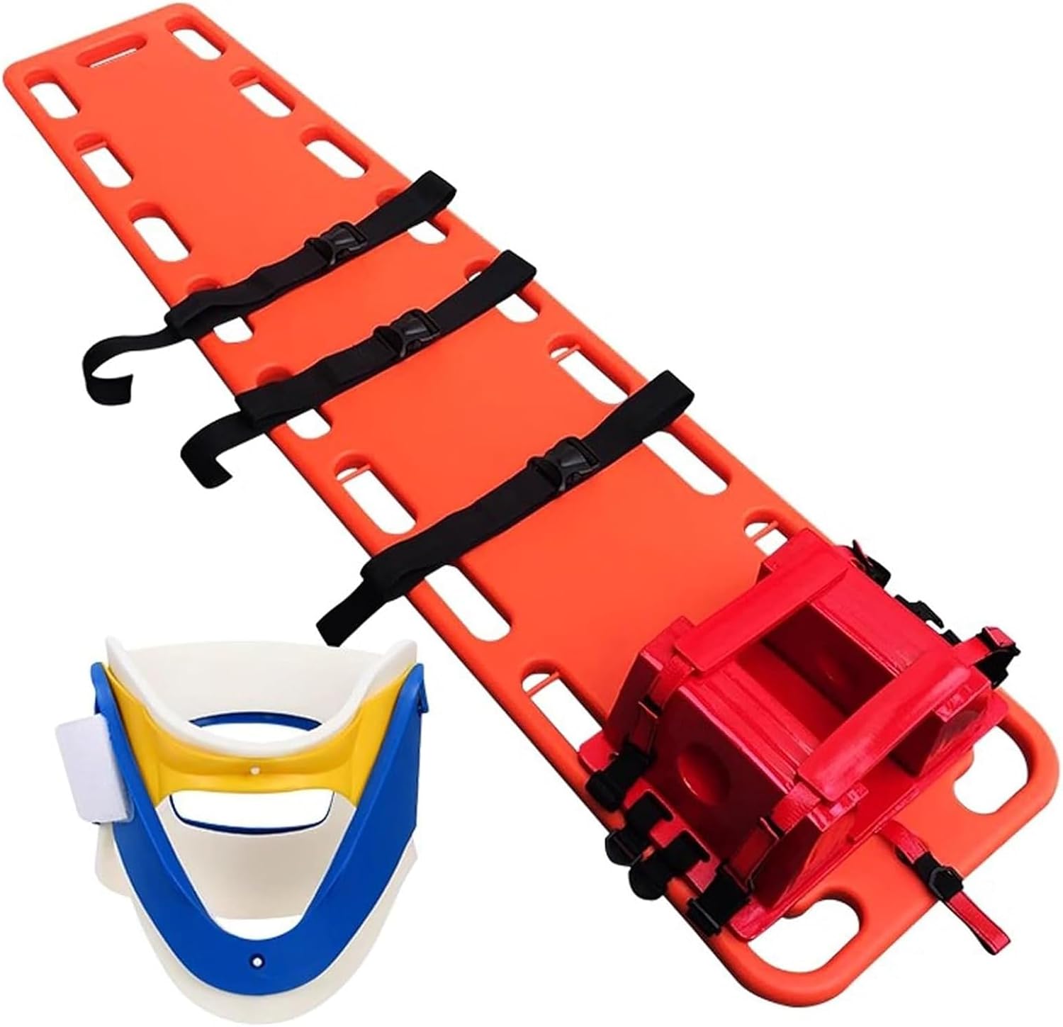Aquatic Spine Board Rescue Kit - 72”x17”x2” Portable Portable Patient Transport Rescue with Neck Brace & Head Bed, Lightweight PE Plastics Ambulance Stretcher Gurney,Orange-72 * 17 * 2in