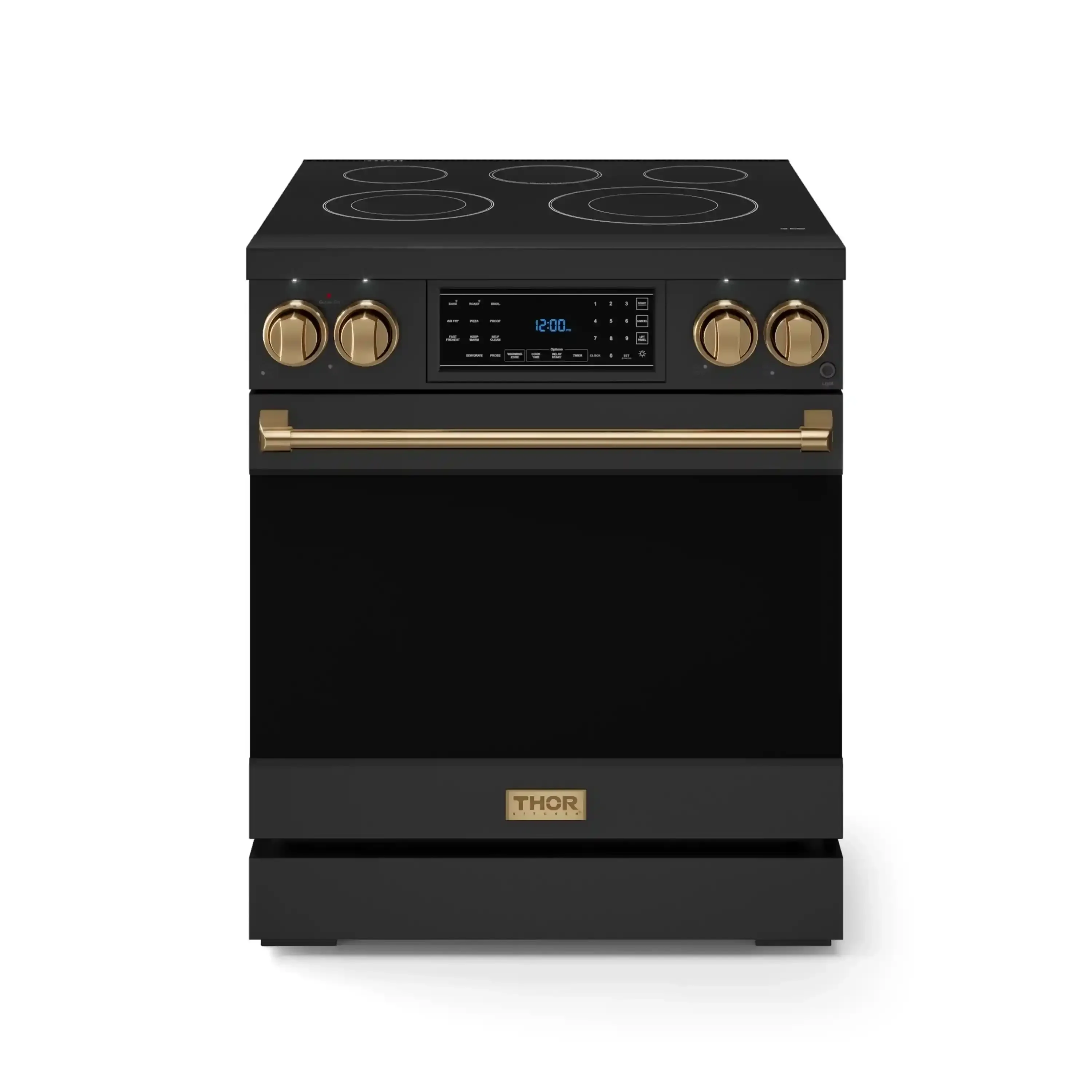 Gordon Ramsay by Thor Kitchen 30-Inch Professional Electric Range with Tilt Panel Touch Control and 6.0 Cu. Ft. Oven with Air Fryer and Self Clean in Black with Bronze Trim (RSE30B-BRZ)