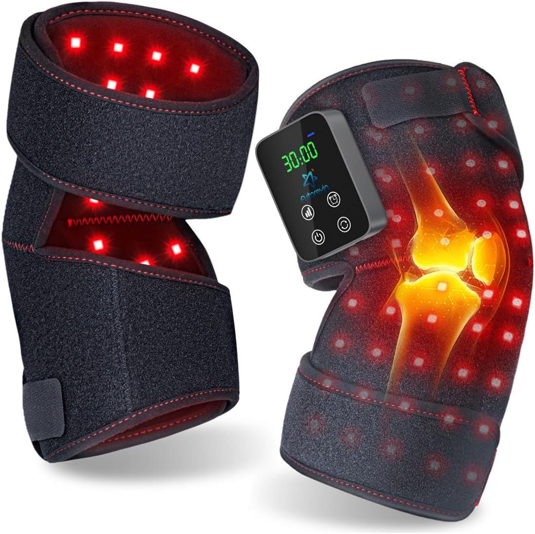 Red Light Therapy Knee Brace Wireless Rechargeable with Pulse & Heating Modes, 660nm & 850nm Near-Infrared Light for Knee, Elbows & Shoulders Ideal for Elderly & Athletes FSA HSA Eligible