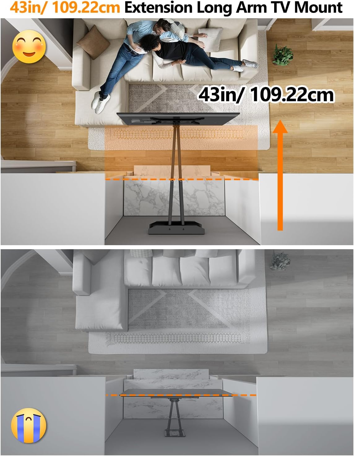 Rotating TV Wall Mount 180° Landscape to Vertical, Heavy Duty Long Arm TV Wall Mount Full Motion with 43 inch Extension for 42 to 77,80,85,86,90 inch Screen 132 lbs, Max VESA 600x400mm,16-24