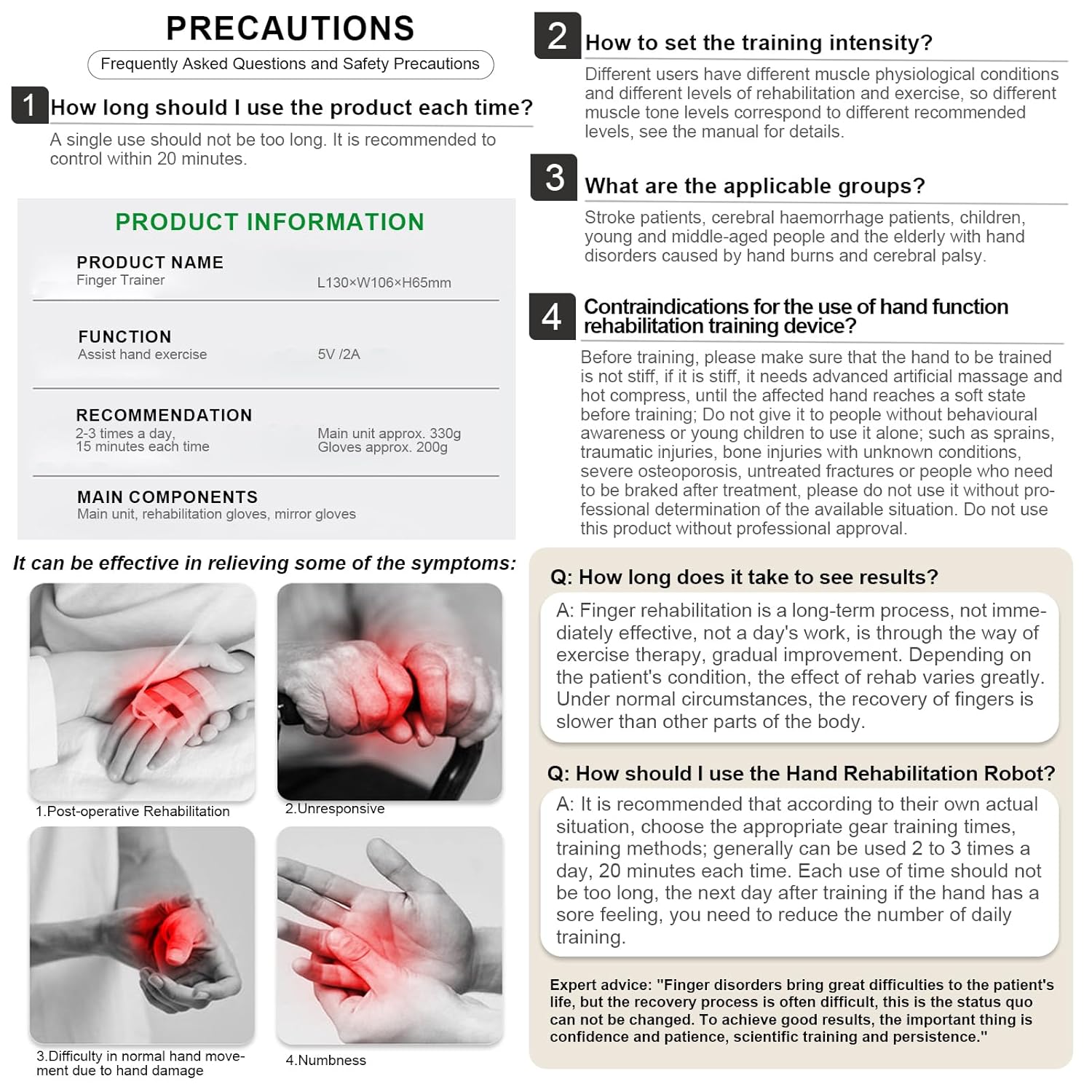Wrist and Finger Training Robotic Rehabilitation Gloves, Finger Flexion Correction Hand Training Device Recovery Equipment, for Stiff Finger Joints and Pain(A:Left Hand B:Right Hand)