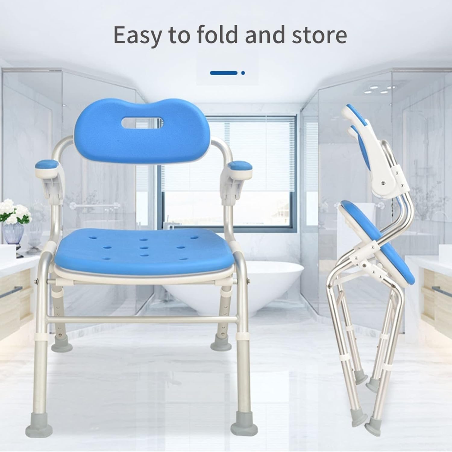 Bath Stool for Elderly Shower Chair with Arms and Back Height Adjustable Shower Seat Armrest Can Be Lifted Non-Slip Safety Bath Bench Supports Up to 330Lbs
