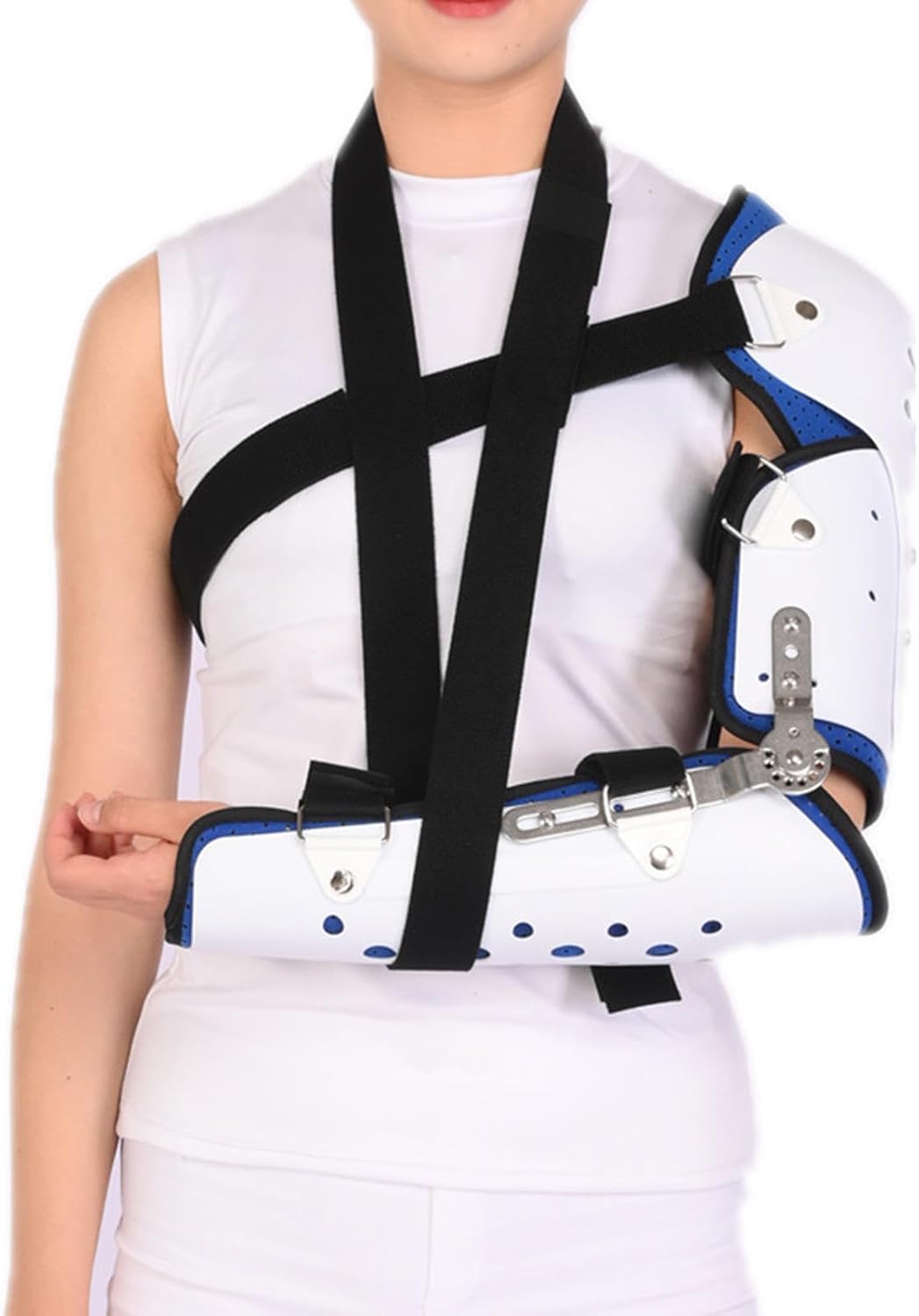 Adult Hinged Rom Elbow Brace with Strap and Shoulder Brace, Adjustable Elbow Splint Immobilizer for Post Tendon Injury, Surgery Pain Relief Recovery, Soft Tissue Injuries.,R