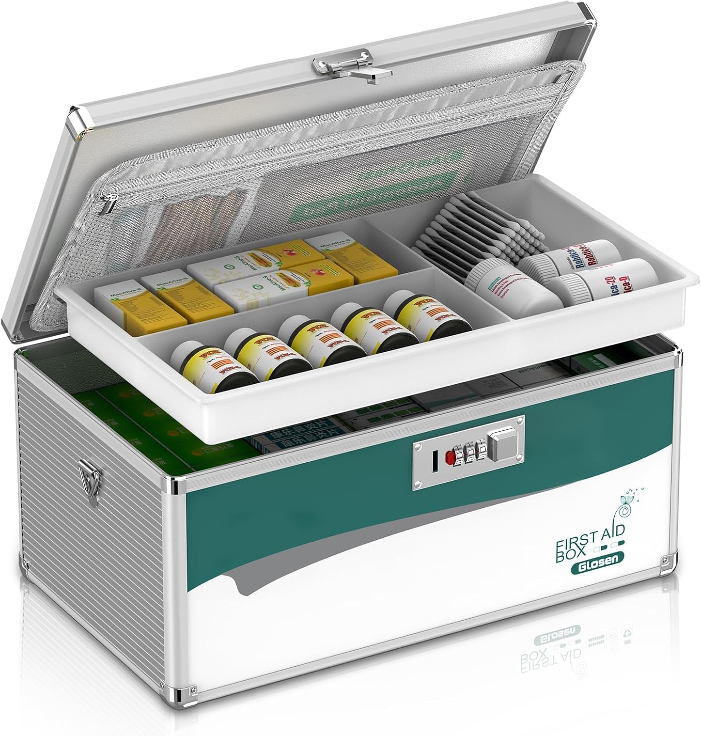 Glosen Medicine Lock Box with Combination Lock,Medication lock box【Extra Large16 x 9.25 x 7.5 Inch】 medicine safe lock box,medical box organizer