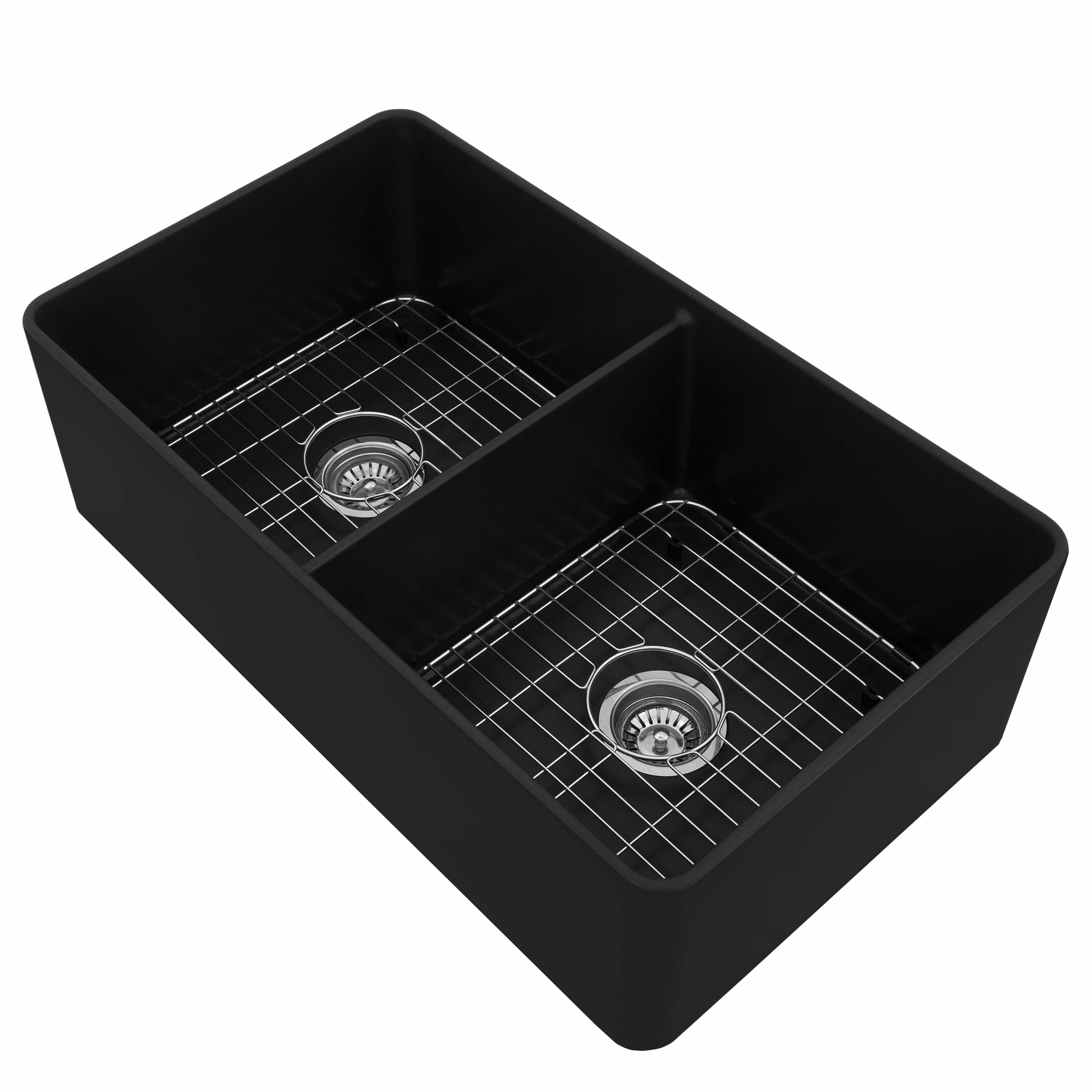 ZLINE 33-Inch Siena Farmhouse Double Bowl Apron Mount Quartz Sink in Matte Black (SK-QAD-MB-33)