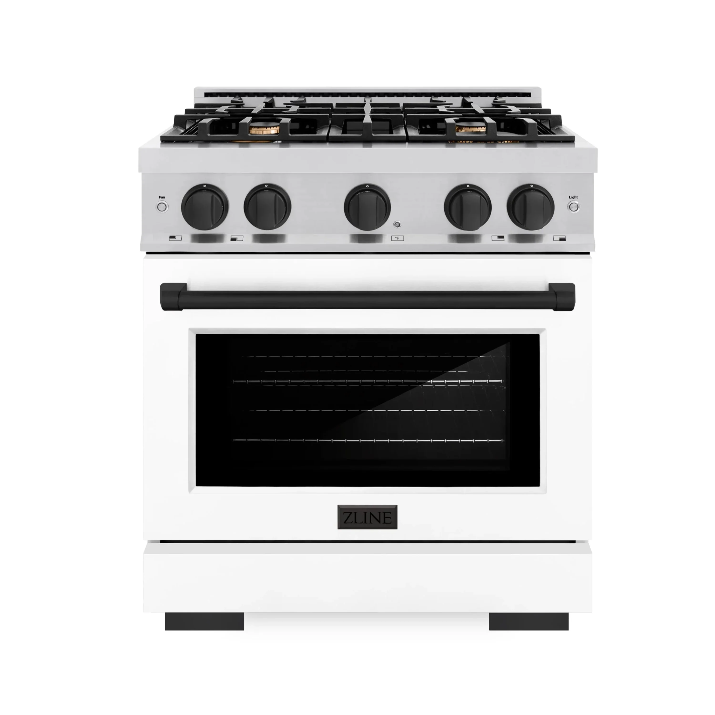 ZLINE Autograph Edition 30-Inch Select Series Gas Range with 4 Gas Burner Cooktop and 4.2 Cu. Ft. Gas Convection Oven in Stainless Steel with White Matte Door and Matte Black Accents (HGRZ-WM-30-MB)