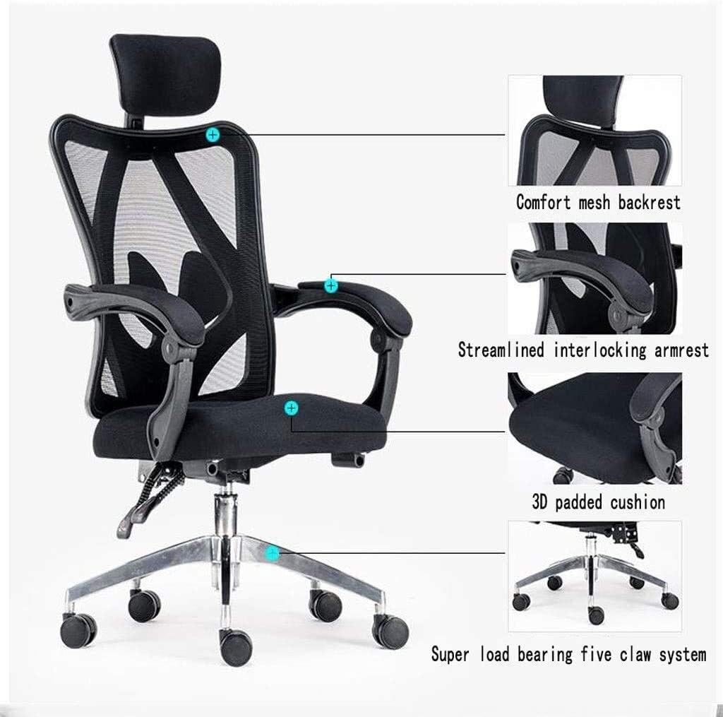 High-Back Leather Executive Swivel Adjustable Swivel Office Desk Chair with Armrests Lumbar Support Desk Ergonomic Chair Office Chair Household Lounge Chair Lifting Swing Chair Mesh (Blue Black frame)