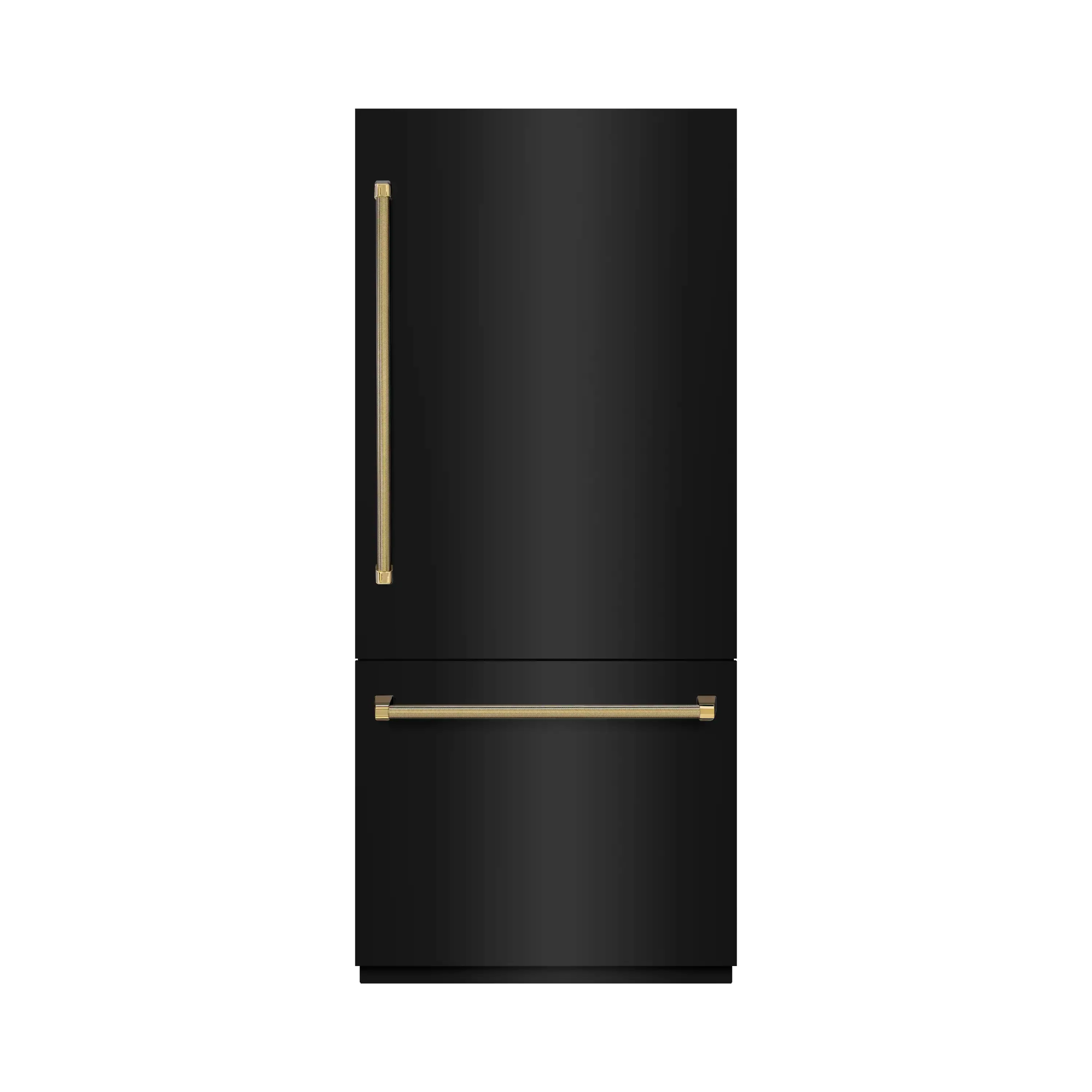 ZLINE Autograph 36-Inch Black Stainless Steel Built-In Refrigerator w/ Gray Interior & Gold Helix Handles (GRBITZ-BS36-KG)