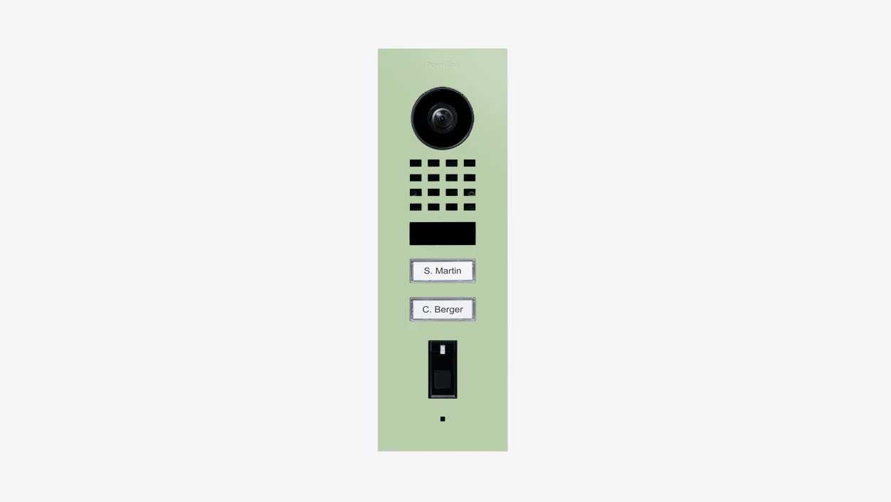 DoorBird D1102FV Fingerprint 50 Flush-Mount IP Video Door Station in Pastel Green, RAL 6019