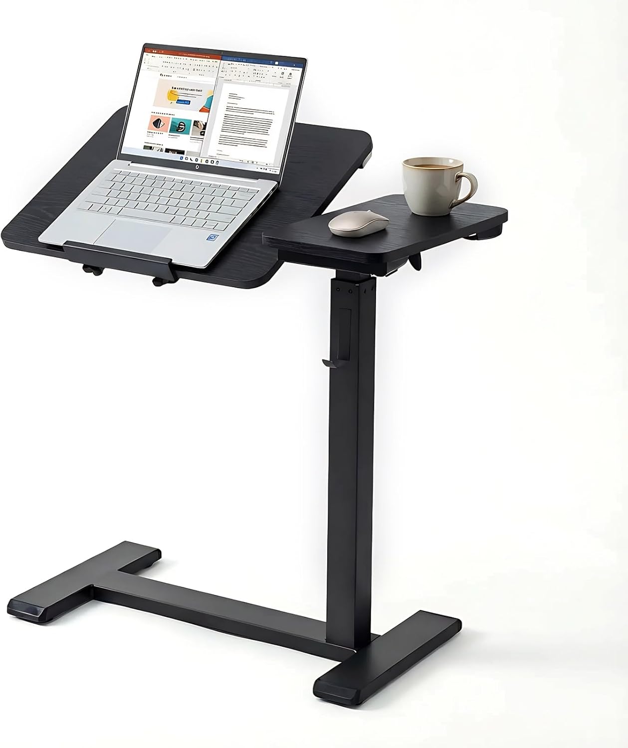 Overbed Bedside Table Adjustable with Wheels, Mobile Standing Stand Up Rolling Laptop PC Desks with Tilting Top Height Tray Side Computer Workstation for Bedroom on Hospital Home Use, Black