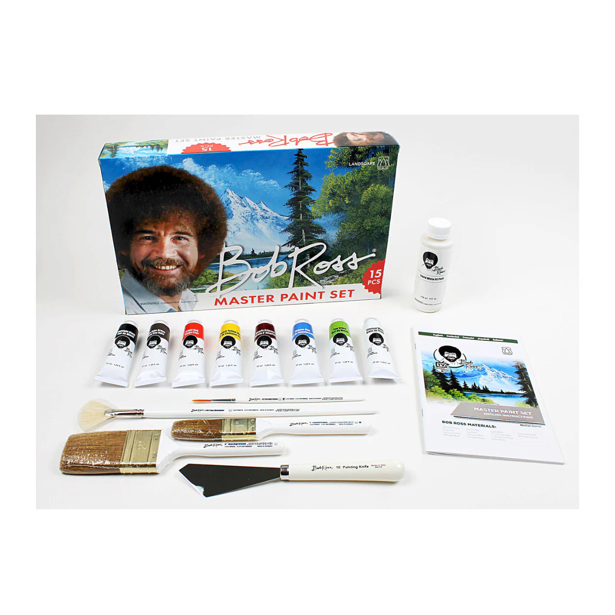 Bob Ross Master Paint Set with 9 Colors, Brushes and Instruction Guide