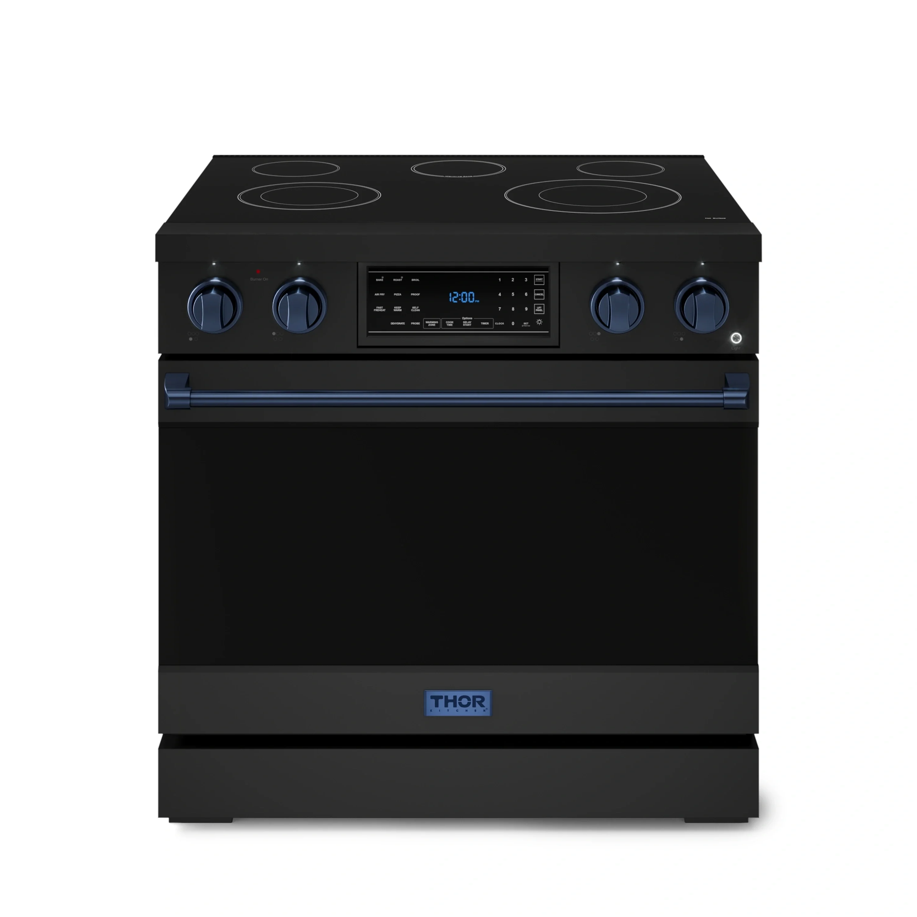 Gordon Ramsay by Thor Kitchen 36-Inch Professional Electric Range with Tilt Panel Touch Control and 6.0 Cu. Ft. Oven with Air Fryer and Self Clean in Black with Navy Blue Trim (RSE36B-BLU)