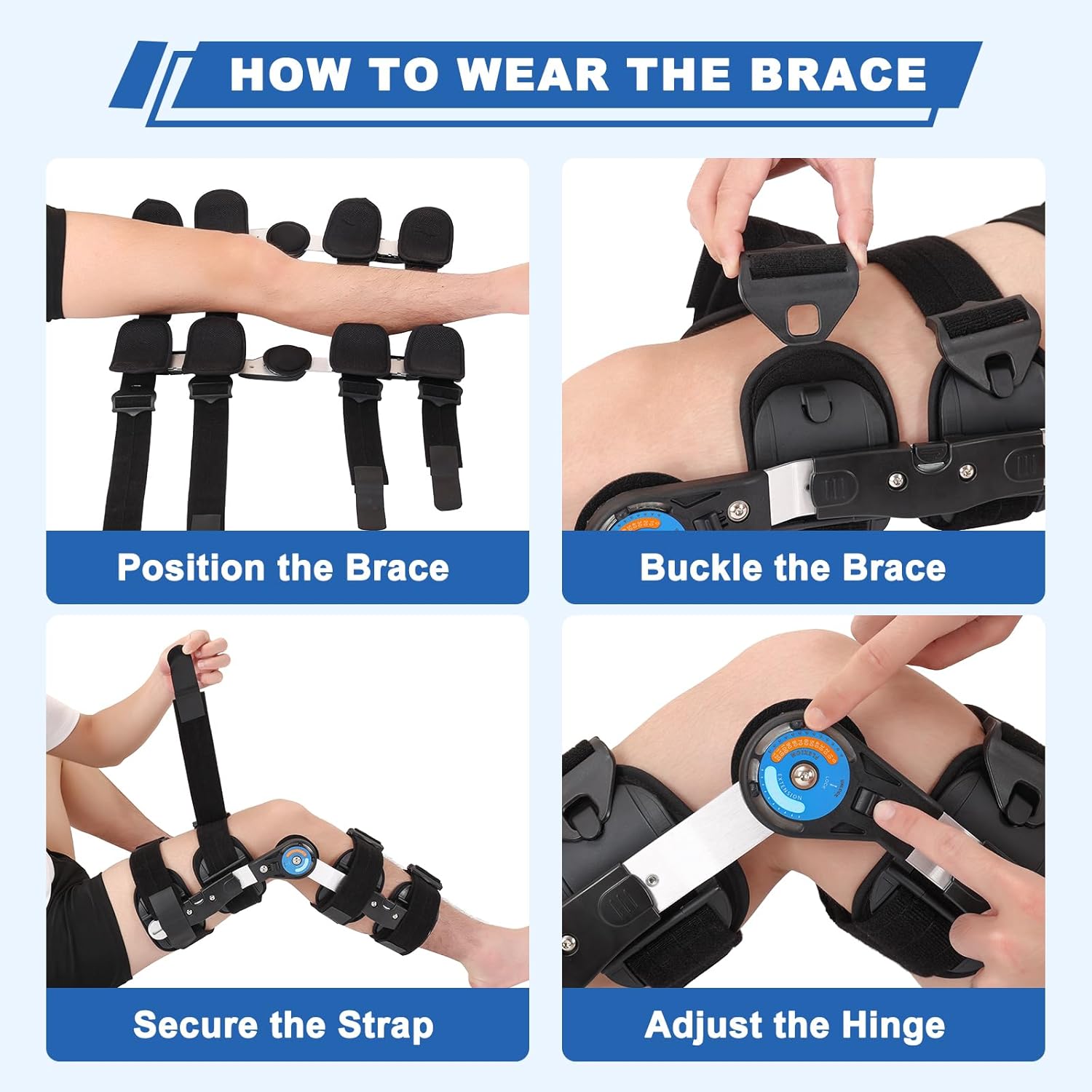 ROM Knee Brace with Side Stabilizer, Adjustable Hinged Knee Support Brace for Arthritis, ACL, MCL, and PCL Injury, Post Op Knee Orthosis Immobilizer for Left and Right Leg