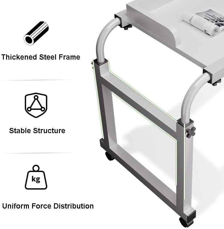 Adjustable 115-210cm Overbed Table with Wheels, Bed Tables Overbed Tables Rolling Storage Trolley Standing Workstation Adjust Height 65-95cm Computer Desk for Home and Hospital(White)