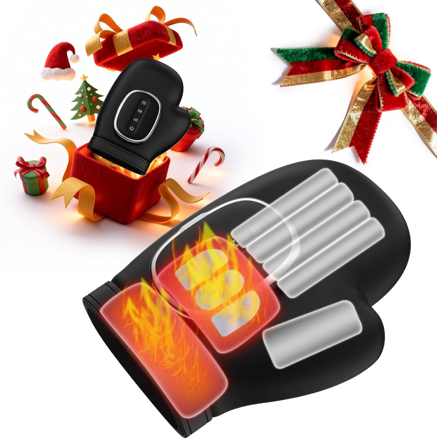 Hand Massager with Heat and Compression, Hand Massager with 3 Massages, 3 Temps (108°F ~ 121℉), 5 Strengths for Arthritis, Wrist & Carpal Tunnel Relief, Hand Massage, Gift for Women/Men (Black)