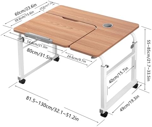 Hospital Table Over Bed for Home Use Swivel,Over The Bed Table with Wheels,Adjustable Height Table,Hospital Bed Table,Chair Cart,Laptop Desk for Bed,Recliner Table,Perfect for Hospital Famil